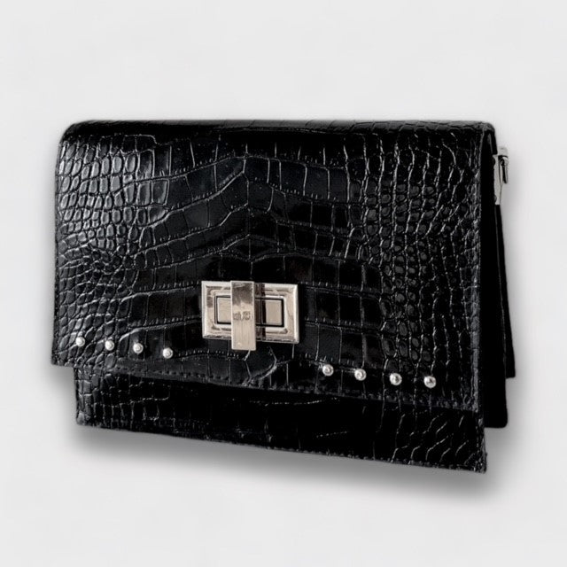 Black Studded Crocodile Purse